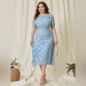 Pre-Owned Baby Blue SHEIN Clasi Lace Dress